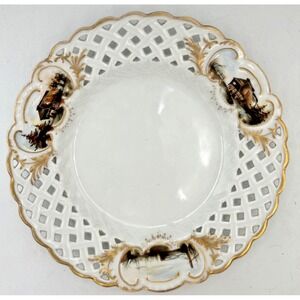 Porcelain Ribbon Plate Germany Lake‎ House Scene 8.25" 21cm 19Ct Cottage Granny